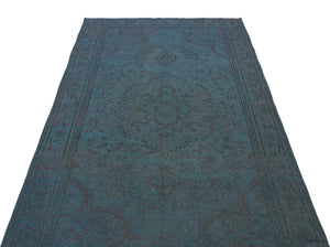 Blue Over Dyed Vintage Rug 4'9'' x 8'10'' ft 146 x 268 cm