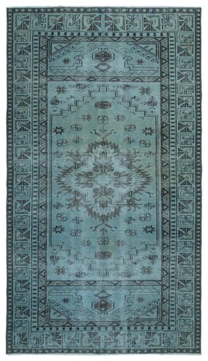 Blue Over Dyed Vintage Rug 5'2'' x 9'1'' ft 157 x 278 cm