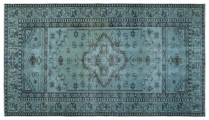 Blue Over Dyed Vintage Rug 5'2'' x 9'1'' ft 157 x 278 cm