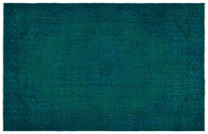 Turquoise Over Dyed Vintage Rug 5'12'' x 9'4'' ft 182 x 284 cm