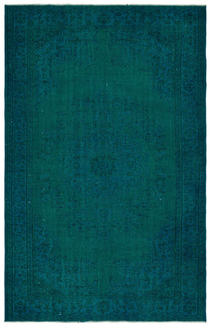 Turquoise Over Dyed Vintage Rug 5'12'' x 9'4'' ft 182 x 284 cm