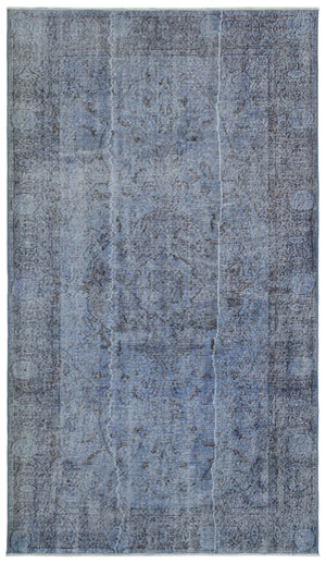 Blue Over Dyed Vintage Rug 5'2'' x 9'1'' ft 158 x 277 cm