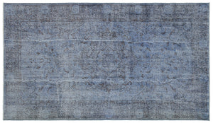 Blue Over Dyed Vintage Rug 5'2'' x 9'1'' ft 158 x 277 cm