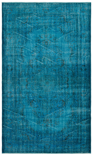 Turquoise Over Dyed Vintage Rug 5'8'' x 9'6'' ft 172 x 290 cm