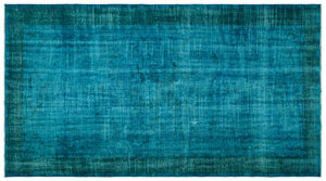 Turquoise Over Dyed Vintage Rug 5'3'' x 9'8'' ft 161 x 295 cm