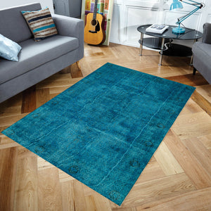 Turquoise Over Dyed Rug I Plain Rug | Turkish Rug | Hand Weaving Rug | Living Room Rug | Wool Rug | Vintage Rug | Tumbled Rug | Naturel Rug | Boho Rug I6'3'' x 10'3'' ft 190 x 312 cm