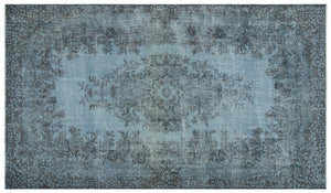 Blue Over Dyed Vintage Rug 5'5'' x 9'3'' ft 164 x 282 cm