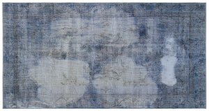 Blue Over Dyed Vintage Rug 5'2'' x 9'6'' ft 157 x 290 cm