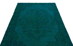 Turquoise Over Dyed Vintage Rug 5'5'' x 8'6'' ft 164 x 259 cm