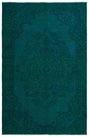 Turquoise Over Dyed Vintage Rug 5'5'' x 8'6'' ft 164 x 259 cm