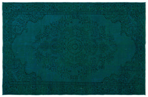 Turquoise Over Dyed Vintage Rug 5'5'' x 8'6'' ft 164 x 259 cm