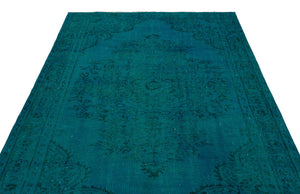 Turquoise Over Dyed Vintage Rug 5'10'' x 8'7'' ft 178 x 262 cm