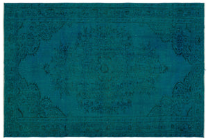Turquoise Over Dyed Vintage Rug 5'10'' x 8'7'' ft 178 x 262 cm