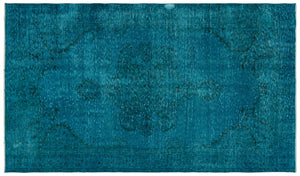 Turquoise Over Dyed Vintage Rug 5'8'' x 9'7'' ft 172 x 291 cm