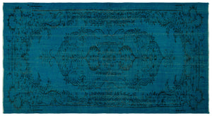 Turquoise Over Dyed Vintage Rug 4'9'' x 8'9'' ft 144 x 266 cm