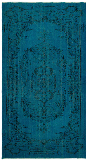 Turquoise Over Dyed Vintage Rug 4'9'' x 8'9'' ft 144 x 266 cm