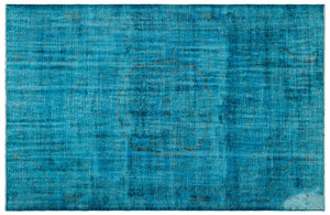 Turquoise Over Dyed Vintage Rug 6'0'' x 9'3'' ft 184 x 282 cm