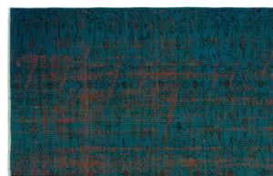 Turquoise  Over Dyed Vintage Rug 5'2'' x 7'11'' ft 158 x 241 cm
