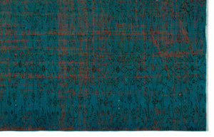 Turquoise  Over Dyed Vintage Rug 5'2'' x 7'11'' ft 158 x 241 cm