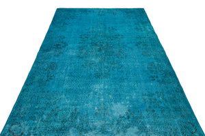 Turquoise Over Dyed Vintage Rug 5'7'' x 9'5'' ft 170 x 288 cm