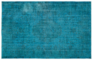 Turquoise Over Dyed Vintage Rug 5'10'' x 9'1'' ft 177 x 277 cm