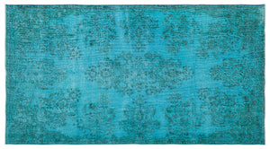Turquoise Over Dyed Vintage Rug 5'2'' x 9'6'' ft 158 x 290 cm