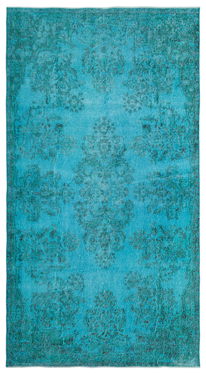 Turquoise Over Dyed Vintage Rug 5'2'' x 9'6'' ft 158 x 290 cm