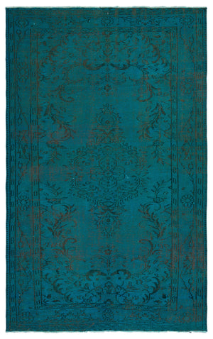 Turquoise Over Dyed Vintage Rug 5'2'' x 8'4'' ft 157 x 253 cm