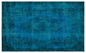 Turquoise Over Dyed Vintage Rug 5'8'' x 9'4'' ft 172 x 284 cm