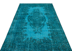 Turquoise Over Dyed Vintage Rug 5'3'' x 8'11'' ft 160 x 271 cm