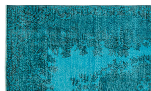 Turquoise Over Dyed Vintage Rug 5'3'' x 8'11'' ft 160 x 271 cm