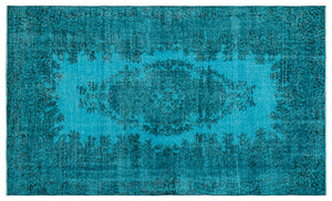 Turquoise Over Dyed Vintage Rug 5'3'' x 8'11'' ft 160 x 271 cm
