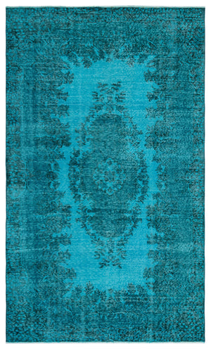 Turquoise Over Dyed Vintage Rug 5'3'' x 8'11'' ft 160 x 271 cm