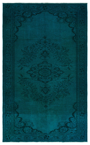 Turquoise Over Dyed Vintage Rug 5'5'' x 8'8'' ft 165 x 265 cm