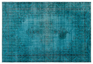 Turquoise Over Dyed Vintage Rug 5'10'' x 8'7'' ft 179 x 261 cm