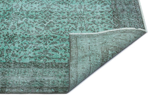 Turquoise Over Dyed Vintage Rug 5'8'' x 9'5'' ft 173 x 288 cm