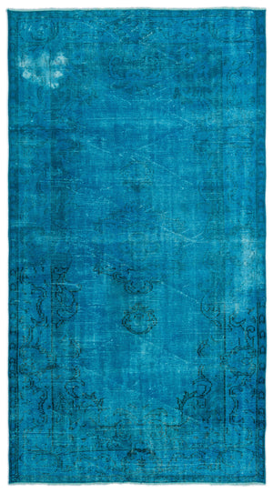 Turquoise Over Dyed Vintage Rug 4'9'' x 8'8'' ft 145 x 265 cm