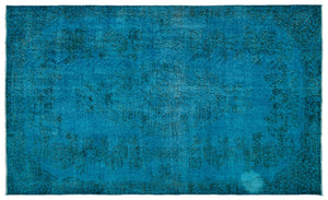 Turquoise Over Dyed Vintage Rug 5'6'' x 9'2'' ft 168 x 280 cm