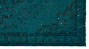 Turquoise Over Dyed Vintage Rug 4'11'' x 8'11'' ft 150 x 272 cm