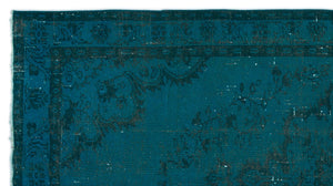 Turquoise Over Dyed Vintage Rug 4'11'' x 8'11'' ft 150 x 272 cm