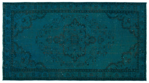 Turquoise Over Dyed Vintage Rug 4'11'' x 8'11'' ft 150 x 272 cm