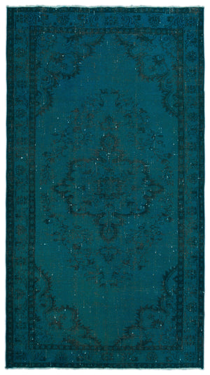 Turquoise Over Dyed Vintage Rug 4'11'' x 8'11'' ft 150 x 272 cm
