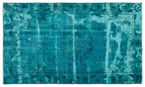 Turquoise Over Dyed Vintage Rug 4'10'' x 8'0'' ft 148 x 245 cm