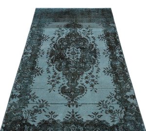 Blue Over Dyed Vintage Rug 3'8'' x 7'2'' ft 111 x 218 cm