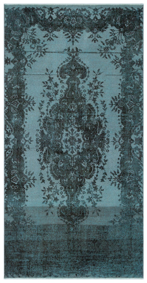 Blue Over Dyed Vintage Rug 3'8'' x 7'2'' ft 111 x 218 cm