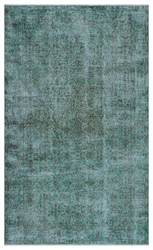 Turquoise  Over Dyed Vintage Rug 5'3'' x 8'9'' ft 159 x 266 cm