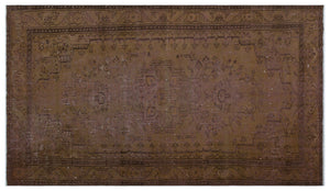 Brown Over Dyed Vintage Rug 4'11'' x 8'6'' ft 150 x 260 cm