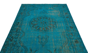 Turquoise Over Dyed Vintage Rug 5'8'' x 9'1'' ft 172 x 278 cm