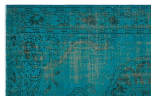 Turquoise Over Dyed Vintage Rug 5'8'' x 9'1'' ft 172 x 278 cm