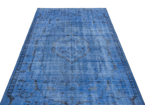 Blue Over Dyed Vintage Rug 4'6'' x 8'4'' ft 138 x 253 cm